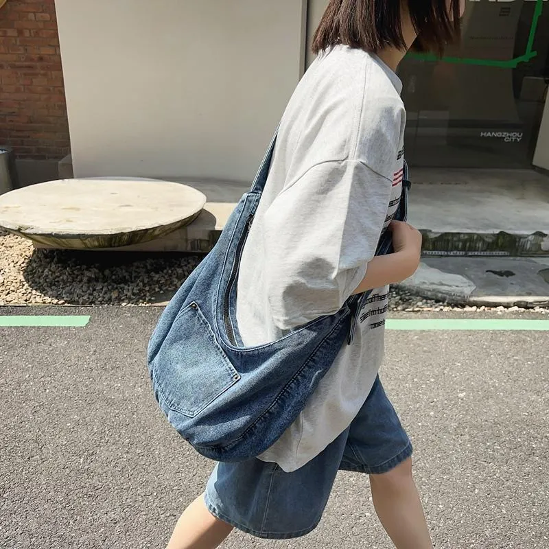 Alcohol Dragon Denim Shoulder Bag Women's Black/Dark Blue/Light Blue-20