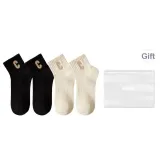 [4 Pack, Embroidered Anti-Pilling]2 Pack Black+2 Pack Ecru
