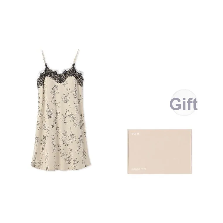 Aannsfam Nightgown Women's Cream Apricot Yellow