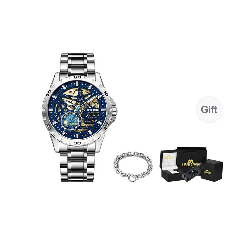 LIBER AEDON Mechanical Movement Cut Out Dial Men's Watches-12