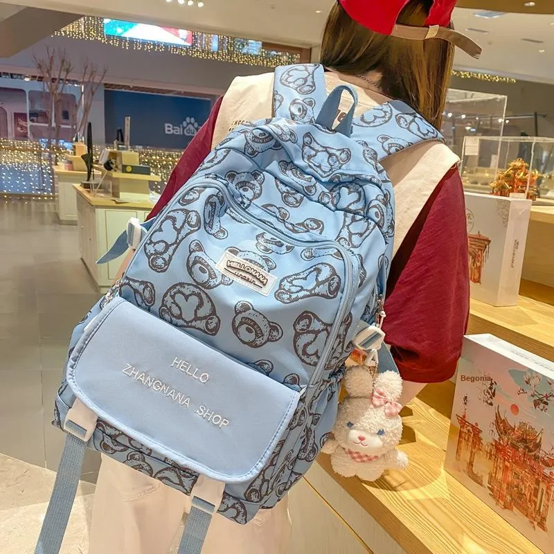 Wolfhorse Nylon Backpack Regular Unisex Black Ecru/Blue/Coffee/White & Black-18