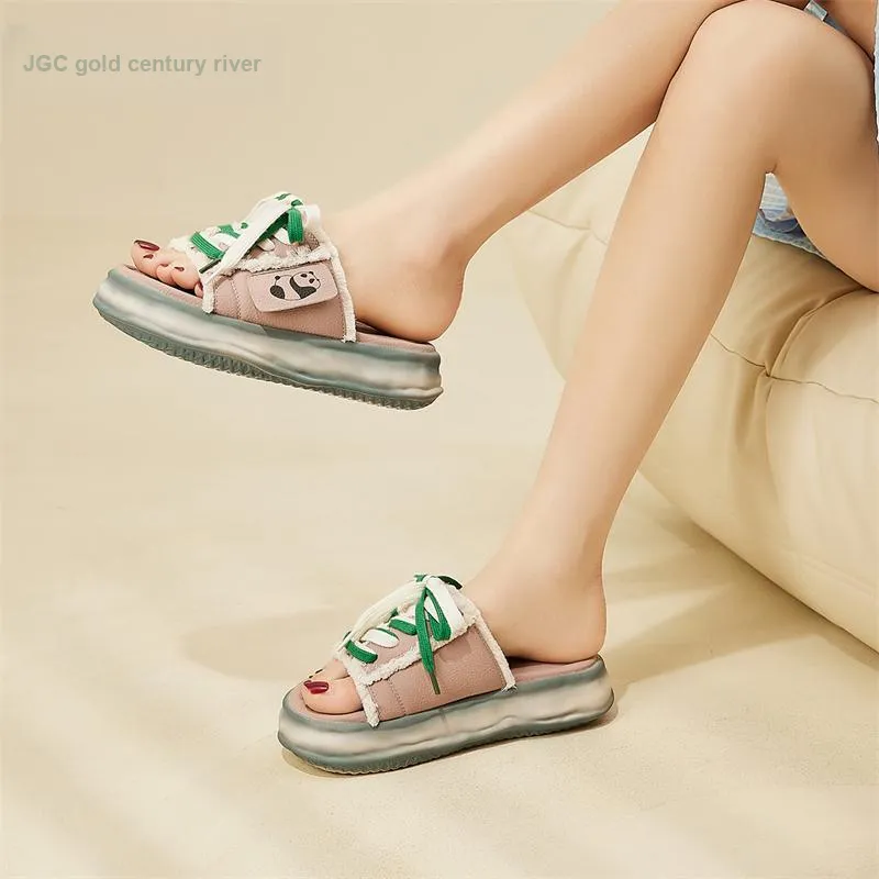Jin Baichuan Leather Patchwork Odor Resistant Quick Dry Slide Slippers Women's-4