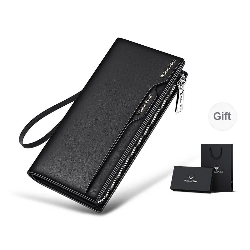 WilliamPOLO Cow Leather Zip Closure Small Handbag Wallet Regular Men's Black/Coffee