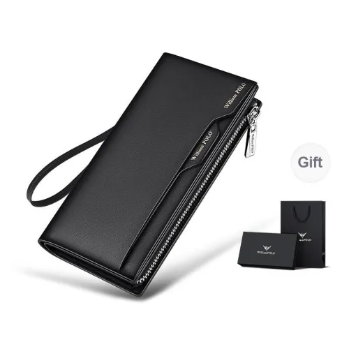 WilliamPOLO Cow Leather Zip Closure Small Handbag Wallet Regular Men's Black/Coffee