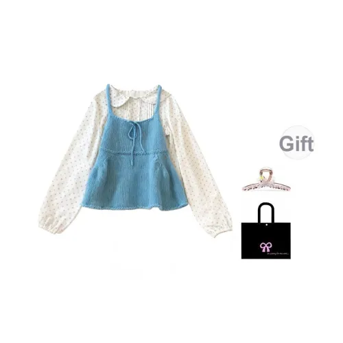 Aimilian Белое основание Layer+Синий Жилет Женские Свитера