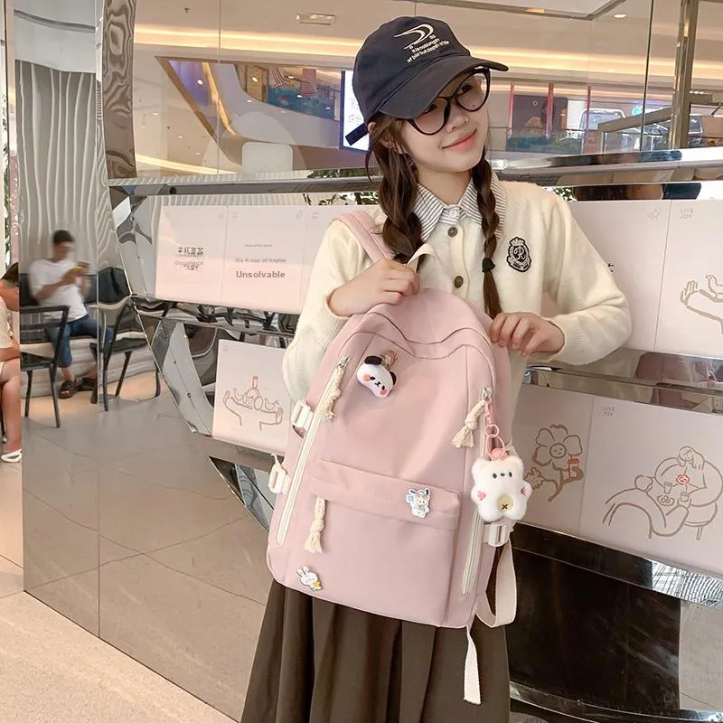 Single Warehouse Nylon Backpack Unisex White/Pink/Blue/Green/Black-7