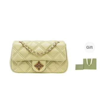 VANESSA HOGAN Cow Leather Double Chain Shoulder Bag Crossbody Bag Medium Size Women's Fruit Green