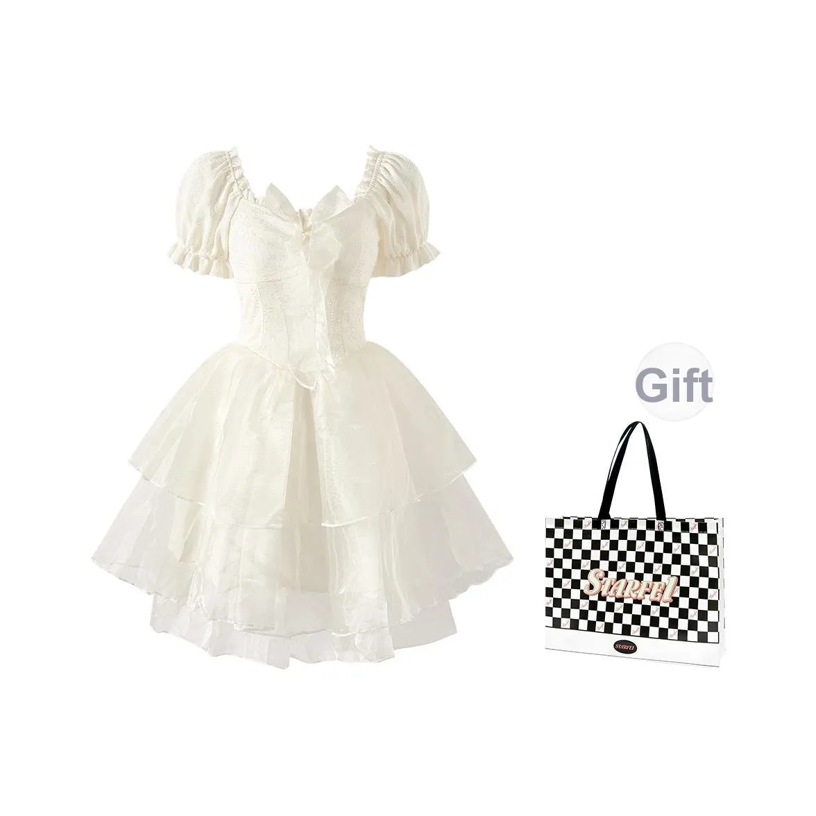 STARFEI Короткое платье с короткими рукавами женское бежевый абрикос