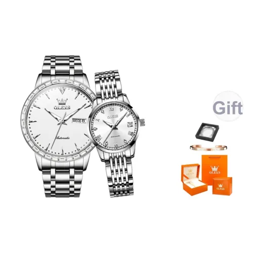 OLEVS Механический механизм ремешок из нержавеющей стали унисекс белый циферблат