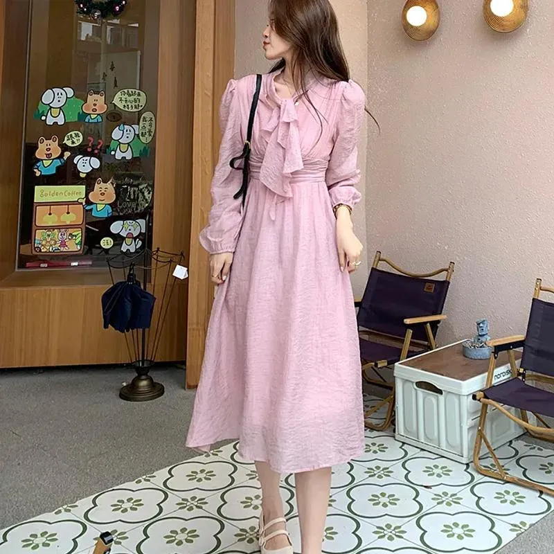 AFGGD Long Sleeved Dresses Women's Pink-4