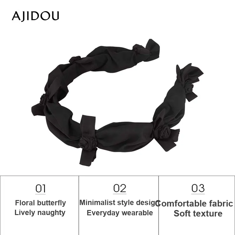 AJIDOU Bowknot Fabric Headbands Unisex Black-1