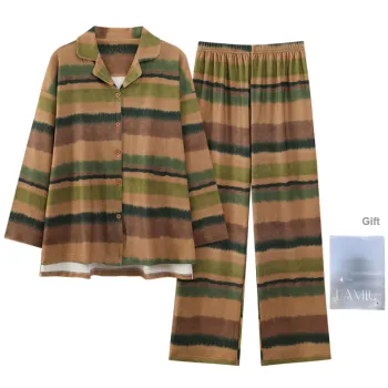 Lan Miao Pajama Set Women's Shopping Bag Vintage Stripes Color Blocking