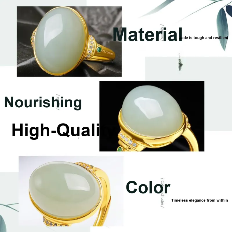 Oriental Jade Hetian Jade Rings Pale Greenish White Jade Women's-3