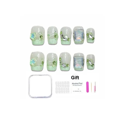 XIAMEIYU Зеленый сливовый Чайно-зеленый Градиентный Ледяной Прозрачный Ручная работа Искусственный Ногтик Короткий 15 мм
