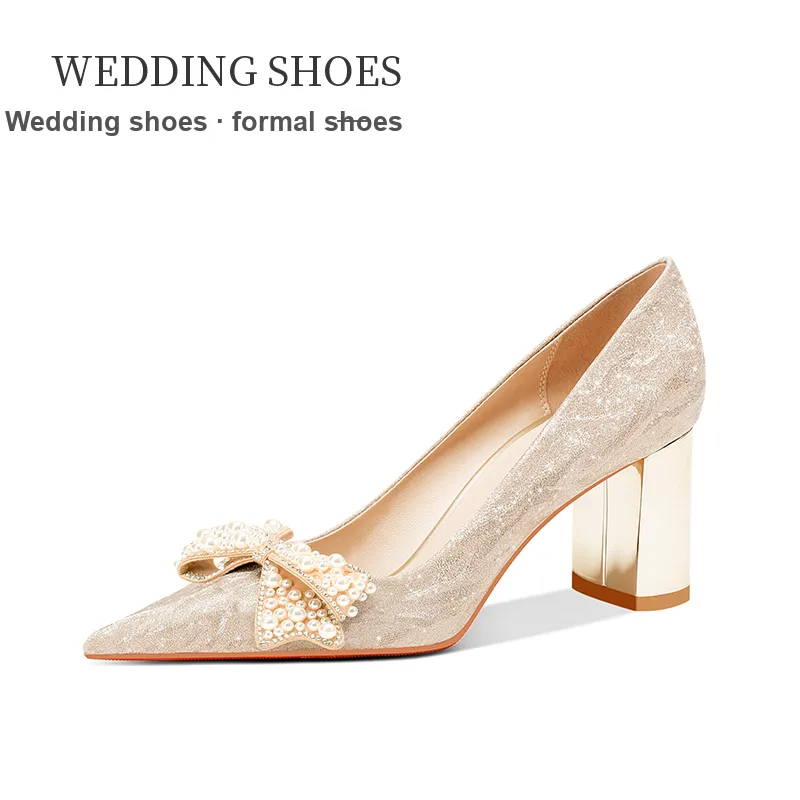 Lan Miao Chunky Heel High Heels Women's Gold-2