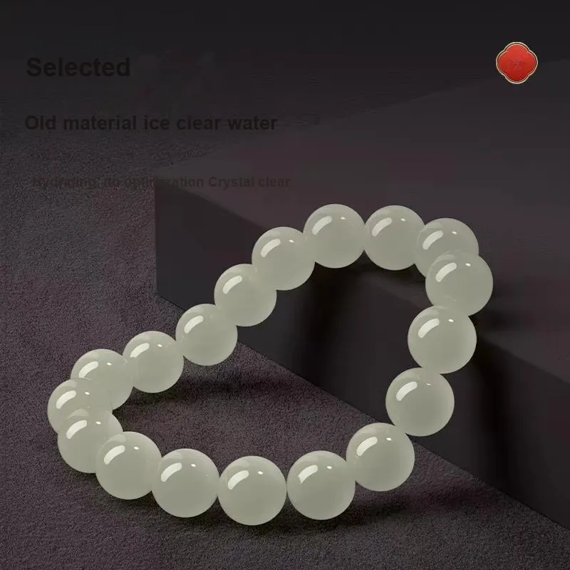Zhen Yu Zhen Pin Good Luck Fortune Bead Accessories Beaded Bracelet Pale Greenish White Jade Unisex-1