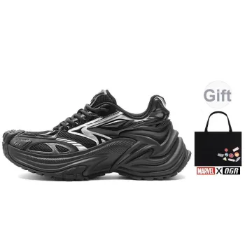 OGR Shock Absorbers Slip Resistant Height Increasing Lightweight Low Top Chunky Sneakers Unisex Black Revised Edition
