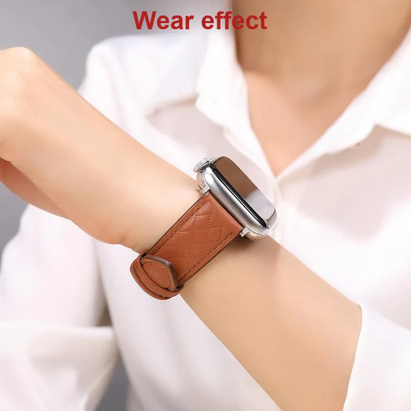 XINGYAAN Apple Compatibility Watch Band 45mm Diamond Pattern Leather Strap Material-7