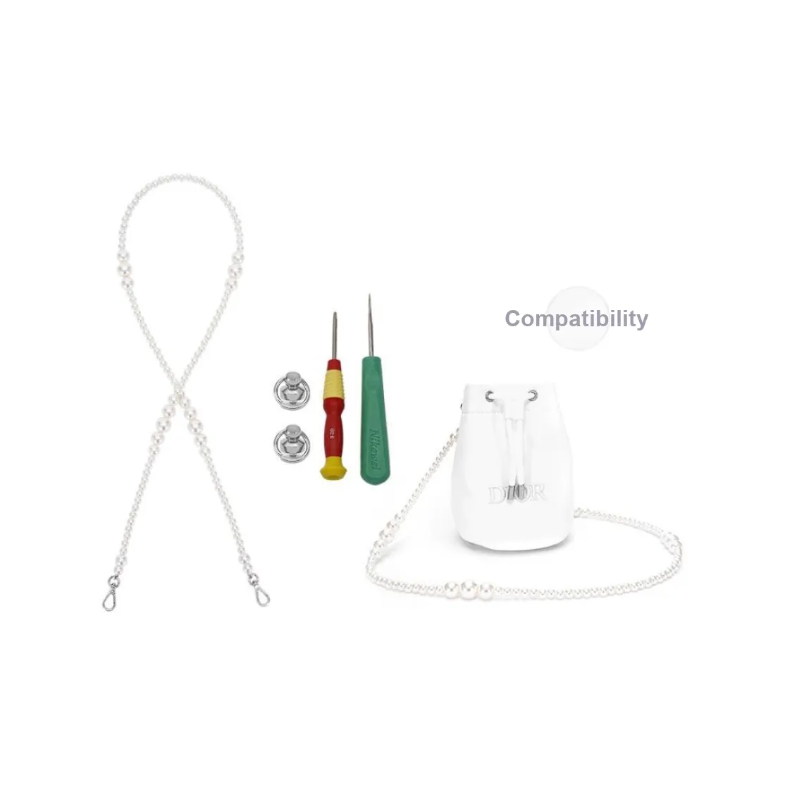 GUYI Pearl, Alloy, Iron Metal Bag Strap Women's White