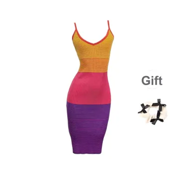 TURN UP Slip Dresses Women's Multicolor+Bowknot Hair Tie Comes With