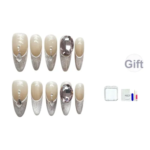 JINGCHANXUE Искрящийся Вспышка Dove Egg Handcrafted False Nail Миндаль Длинный Французский Нюдовый Градиентный 16мм