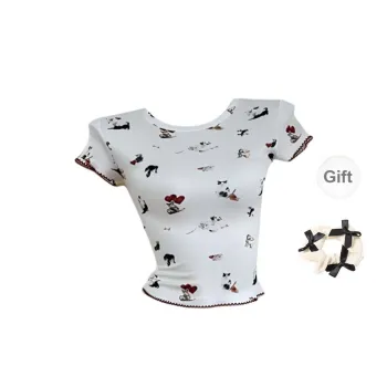 TURN UP T Shirt Women's White/Bowknot Hair Tie Comes With