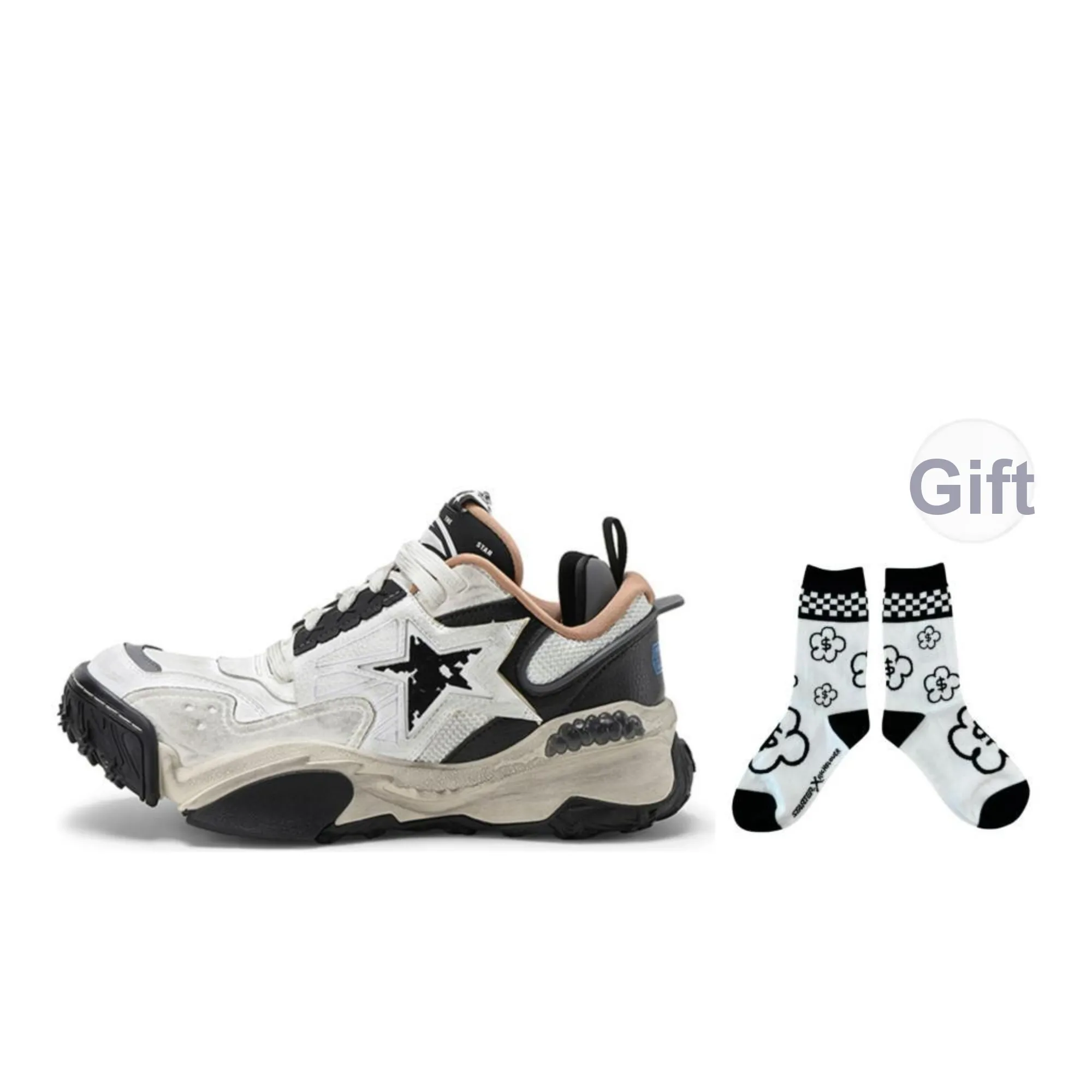 STARTER Vol 90s V STAR Stars Shoes Anti Slip Wear Resistant Low Top Chunky Sneakers Men's Black