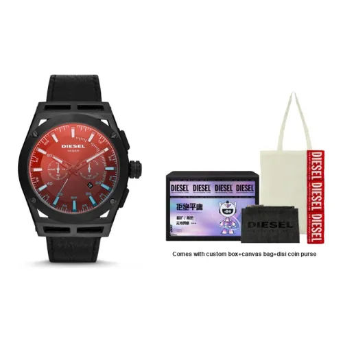 DIESEL TIMEFRAME Коллекция Наручные часы Кварцевый механизм Кожаный ремешок Черный циферблат Унисекс