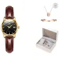 Brown Leather Gold-Tone Black Dial[Comes with Bangle and Necklace]