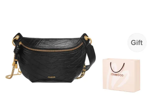 Miao Di Top Grain Cow Leather Saddle Bag Shoulder Bag Crossbody Bag Regular Women's Obsidian Black