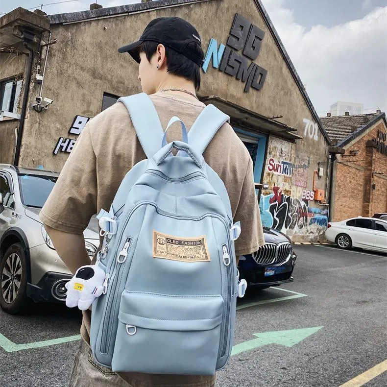 NOMK PU Laptop Bag Portable Backpack Regular Unisex Black/White/Green/Blue-14