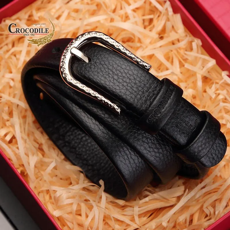 Crocodile Top Grain Cow Leather Leather Belts Women's 2.4cm-2