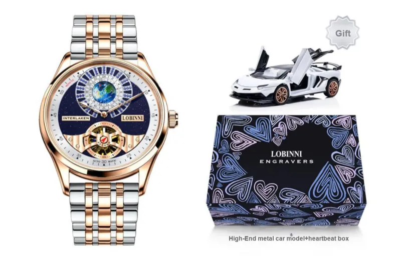 LOBINNI L Planet Watch Men's Automatic Mechanical Movement Cowhide Strap Watch Men's Watches Blue Dial-18