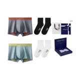 100S Modal[Lava Carbon Orange+Yellow Green]+[100% cotton Mid-Calf Socks × 2 Pack]Gift Box Set