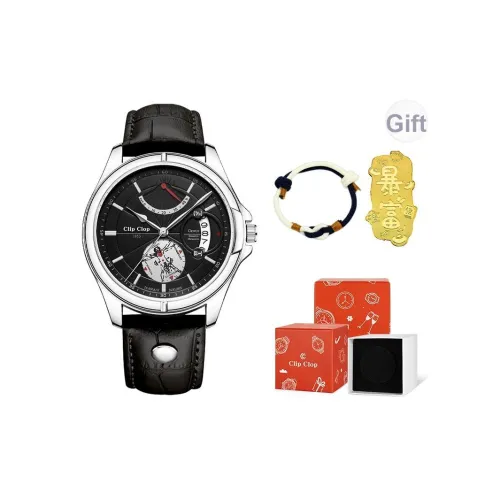 Clip Clop Кварцевый механизм ремень из натуральной кожи черный циферблат мужские часы