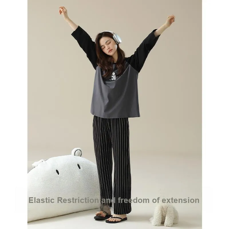 Allenalyson Pajama Set Unisex Gray Black-5