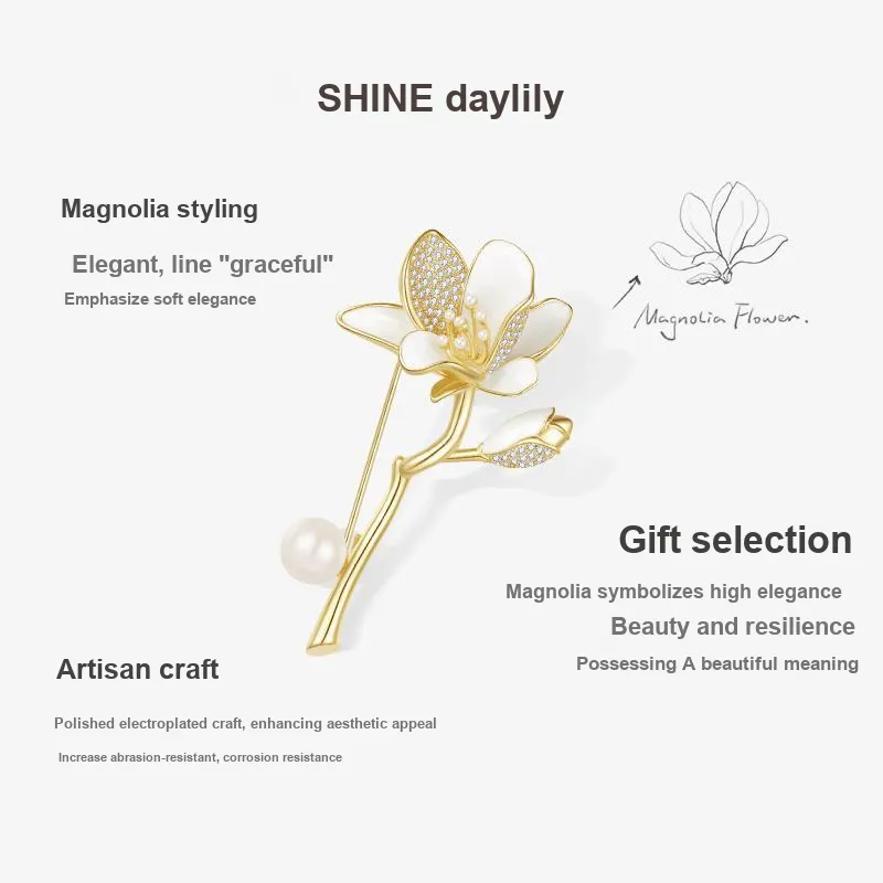 SHINE Copper, Zircon, Shell Pearl Brooches Women's-5