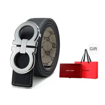 PIERRE CARDIN Top Grain Cow Leather Belt Casual Pants With Belt Men's Men's Black 3.4cm