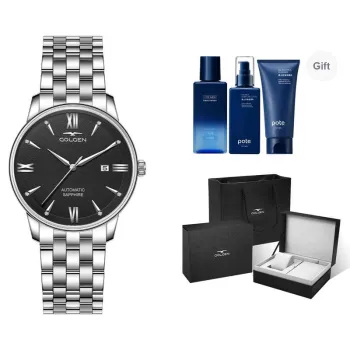 GOLGEN Automatic Mechanical Movement Stainless Steel Watchband Watch Men's Watches Black Dial