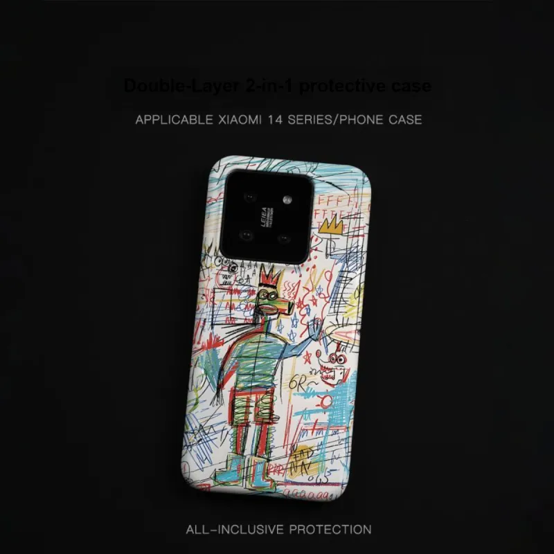 Keshami PC Material Fully Enclosed Impact Resistant Matte Crown Graffiti Phone Cases Suitable For Xiaomi 14/14pro-6