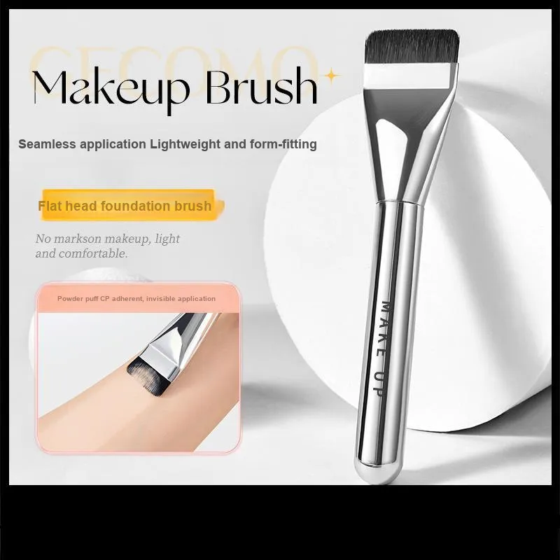 GECOMO Flat Foundation Brush+Oil Absorbing Paper Combo Includes Mirror Powder Puff-2