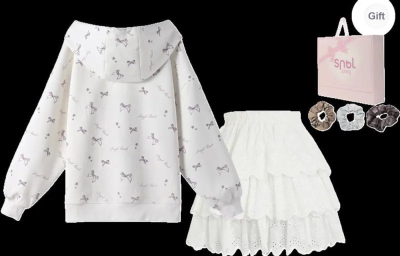 SNBL Skirt Set Lamb Pudding Women's White Coat+White Skirt-1