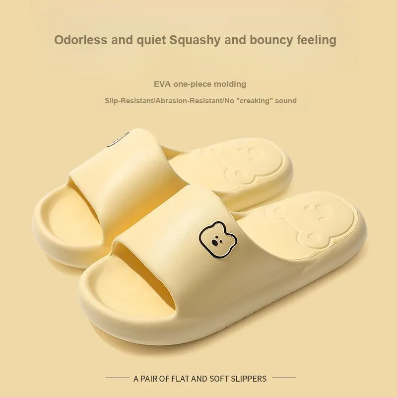 Foot Recreation Summer Bear Home Indoor Bathing Slip Resistant Couple Squashy And Bouncy Feeling Slippers, Unisex-11