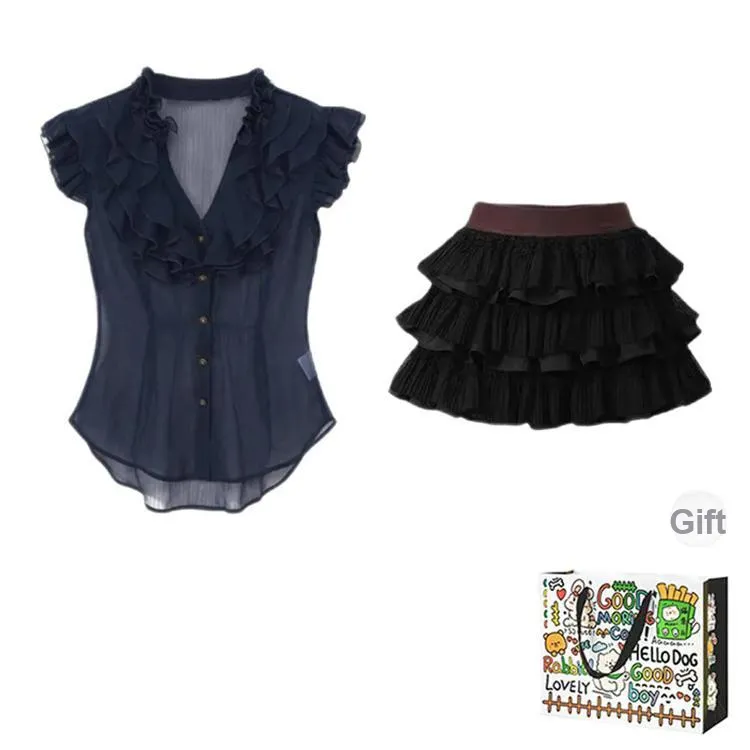 OURUOKE Two Piece Skirt Sets Women's-0