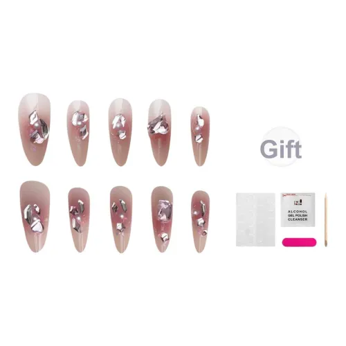 JIABITU Scattered Galaxy Full OF Diamonds False Nail Long Vermillion Gradient Coquette