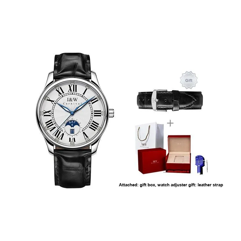 I&W CARNIVAL HWGUOJI Automatic Mechanical Movement Watch Men's Watches White Dial
