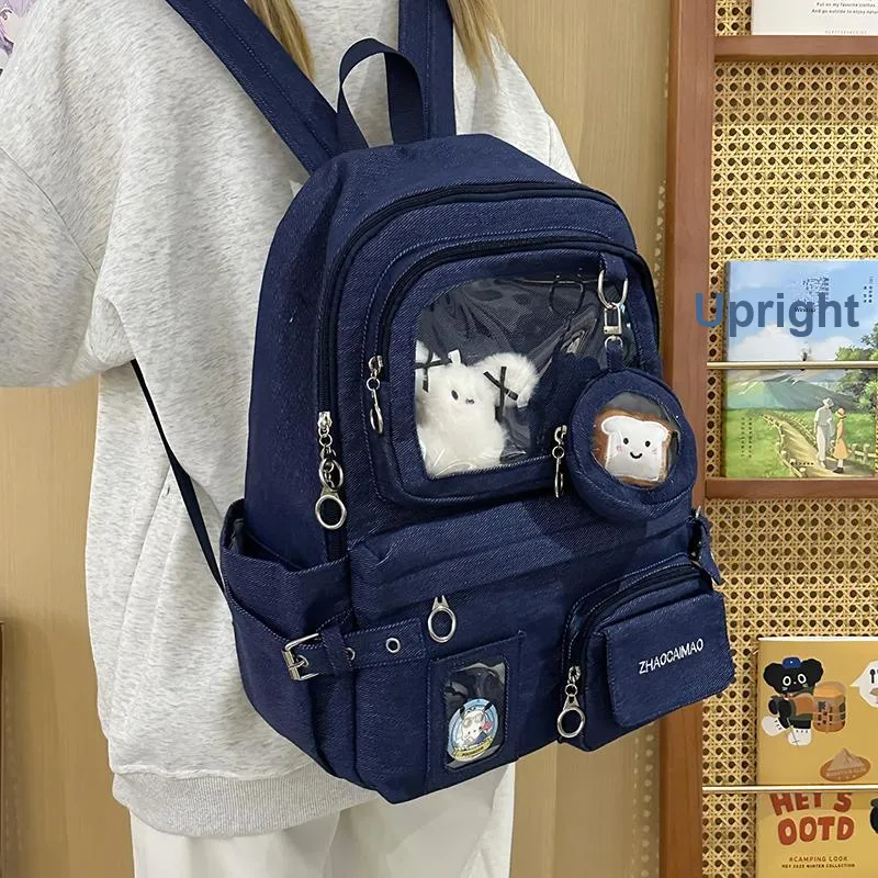ZOGA Denim Backpack Unisex Black/Blue/Dark Blue-3