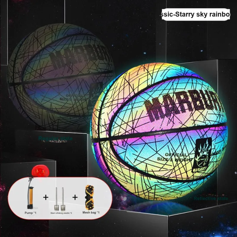 MARBURY Reflective Luminous Series Synthetic Leather Basketball Starry Sky Rainbow Size 7 Training-8