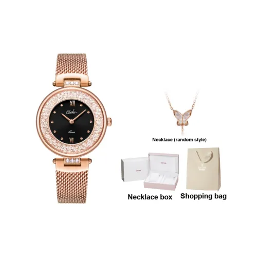 EBOHR Cana Collection Маленькая Звезда HALO Кварцевый Механизм Нержавеющая Сталь Ремешок Часы Женские Часы Черный Циферблат