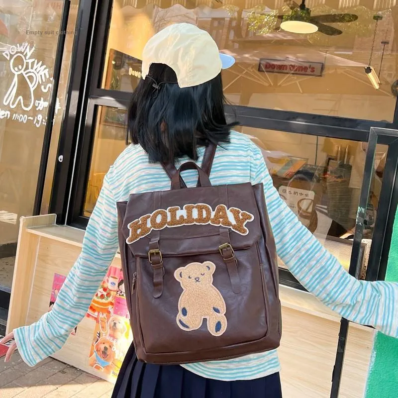 Yalu PU Backpack Women's White Bear/Brown Bear-11